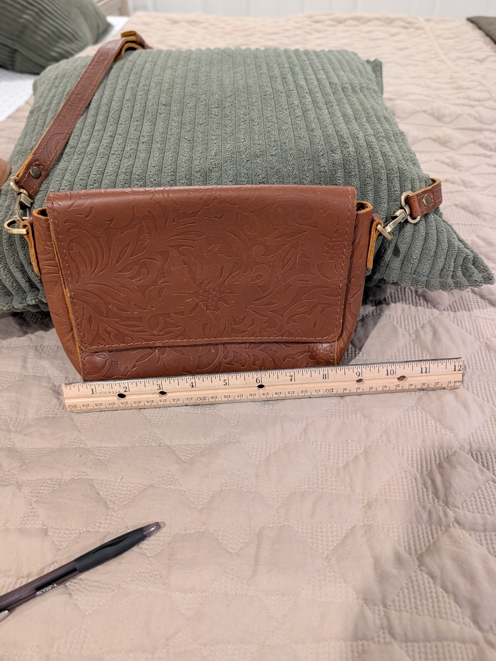 Portland Leather Embossed Leather Crossbody Cognac - Picture 7 of 7